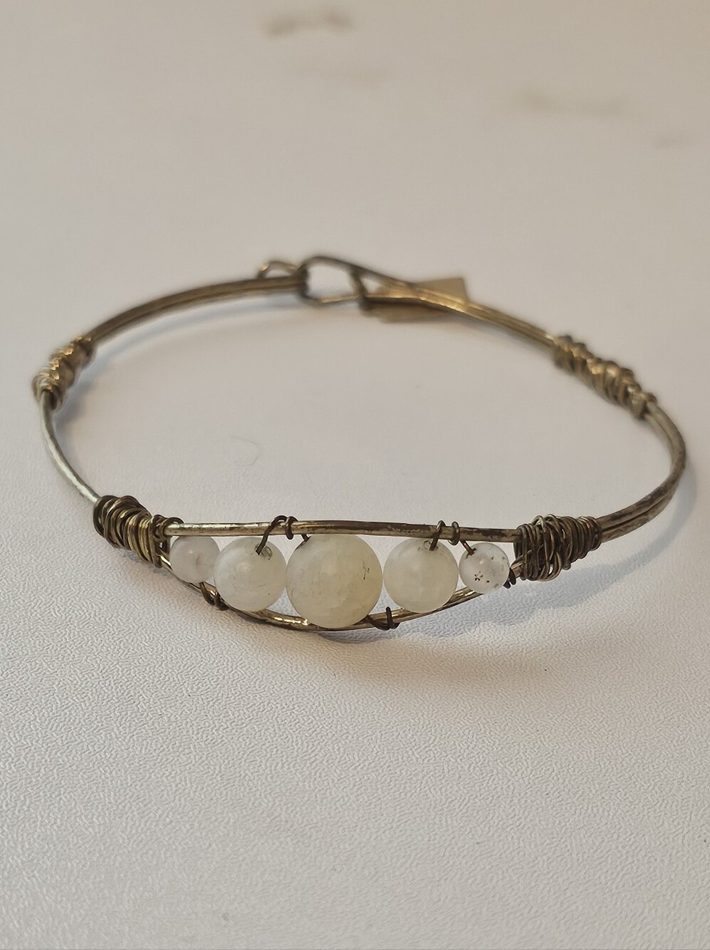 Vintage Canvas Signed White Stone Gold Tone Bracelet